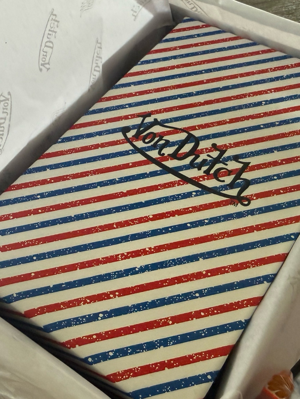 Supreme Red, Blue and White Striped Clutch